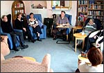 photo of Billy Bragg doing a workshop at Trimar
