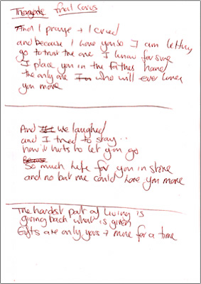 handwritten draft of We Laughed song 2