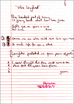 handwritten draft of We Laughed song 4